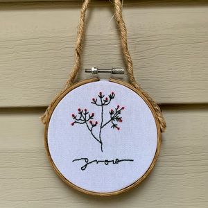Handmade Embroidery Wooden “Grow” Hoop